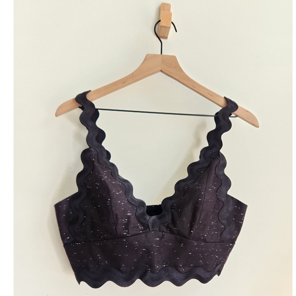 Rebecca Taylor Crop Top Women 6 Black Speckled Rick Rack Trim Scalloped Coquette